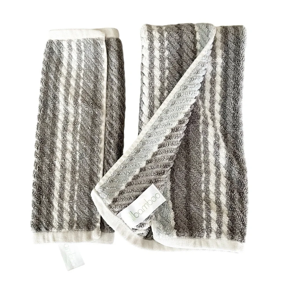 Bamboo Bathroom Hand Towels | One Hand Towels 1 Wash Cloth Striped Textured Gray